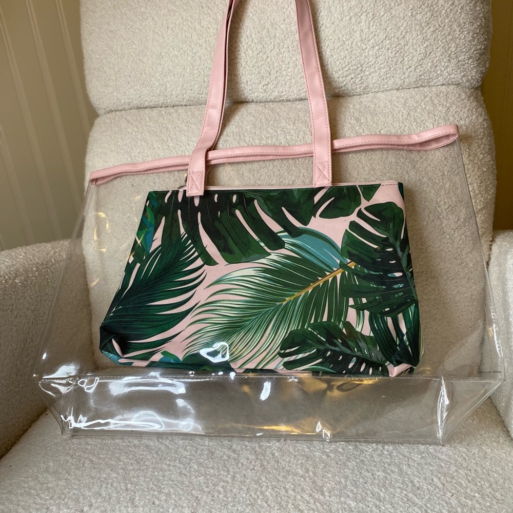 Ulta Beauty ultra clear Tote with Pink Handles and make up pouch 2-PC bag set